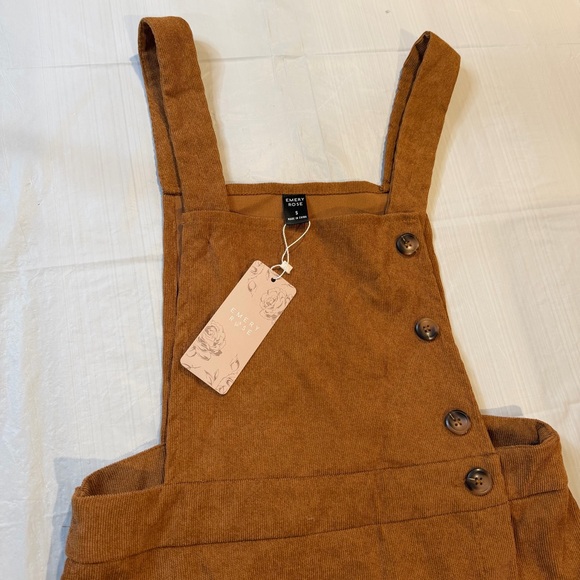 Emery Rose Corduroy Pinafore Overall Dress Button Front Brown S - Picture 6 of 7